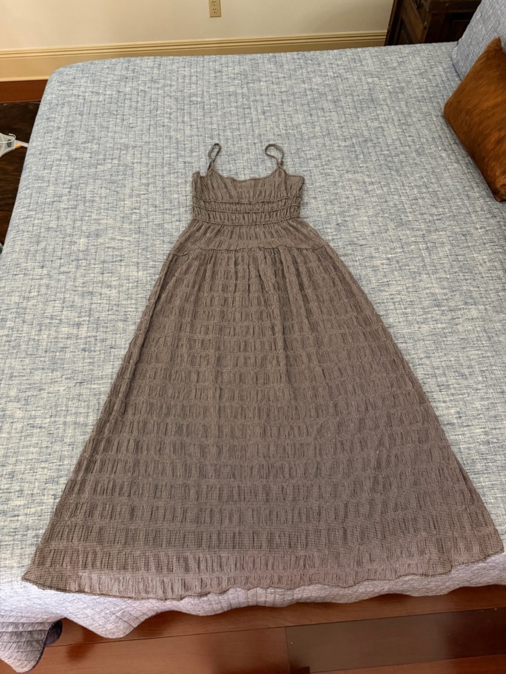 Womens Smocked Bodice Maxi Dress in black and white check